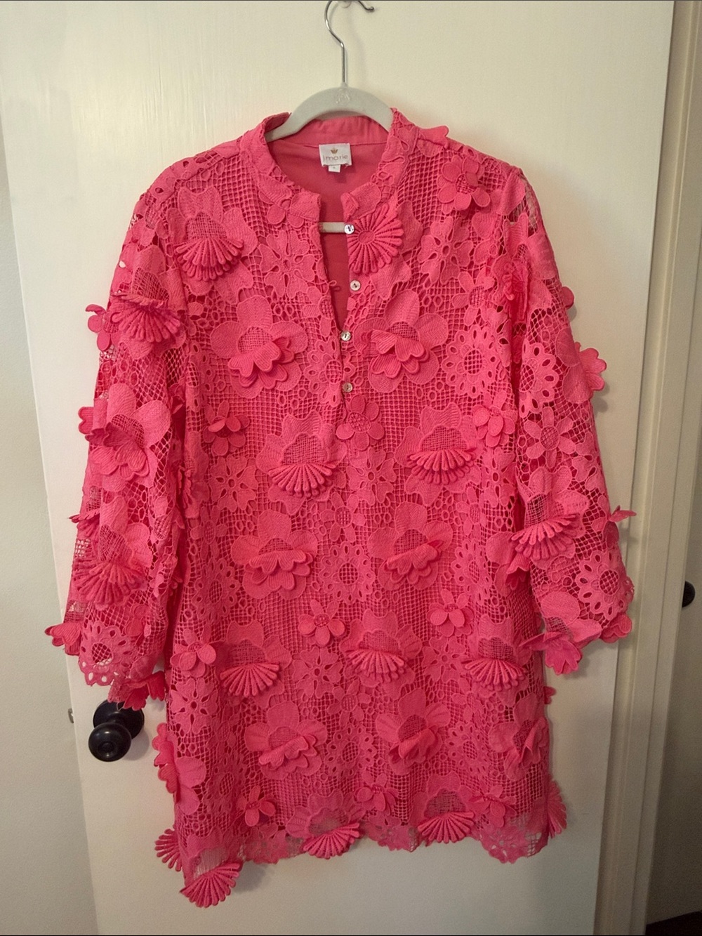 Jmarie Bright Pink Floral Crochet Dress
